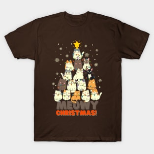 Meowy Christmas Kitty Cat Christmas Tree T-Shirt